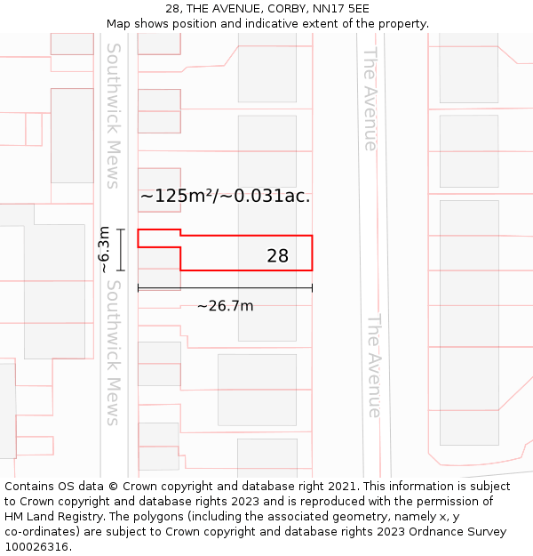 28, THE AVENUE, CORBY, NN17 5EE: Plot and title map