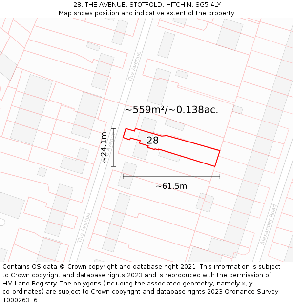 28, THE AVENUE, STOTFOLD, HITCHIN, SG5 4LY: Plot and title map