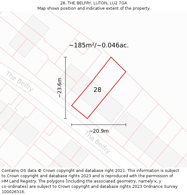 28, THE BELFRY, LUTON, LU2 7GA: Plot and title map
