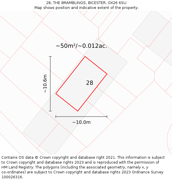 28, THE BRAMBLINGS, BICESTER, OX26 6SU: Plot and title map