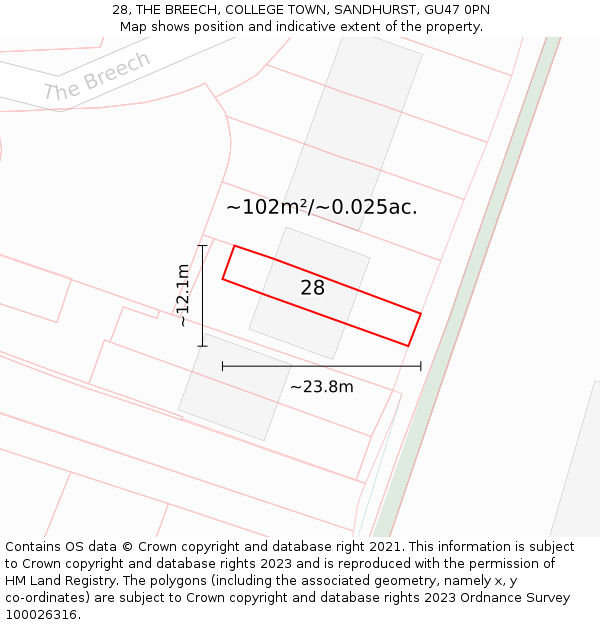 28, THE BREECH, COLLEGE TOWN, SANDHURST, GU47 0PN: Plot and title map