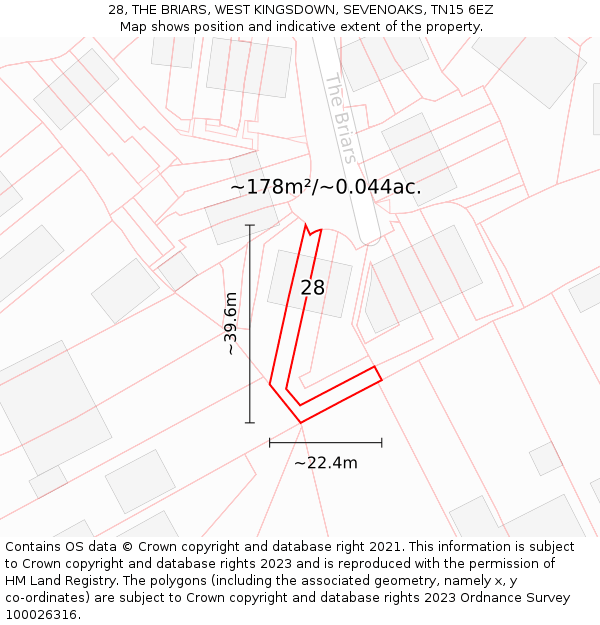 28, THE BRIARS, WEST KINGSDOWN, SEVENOAKS, TN15 6EZ: Plot and title map