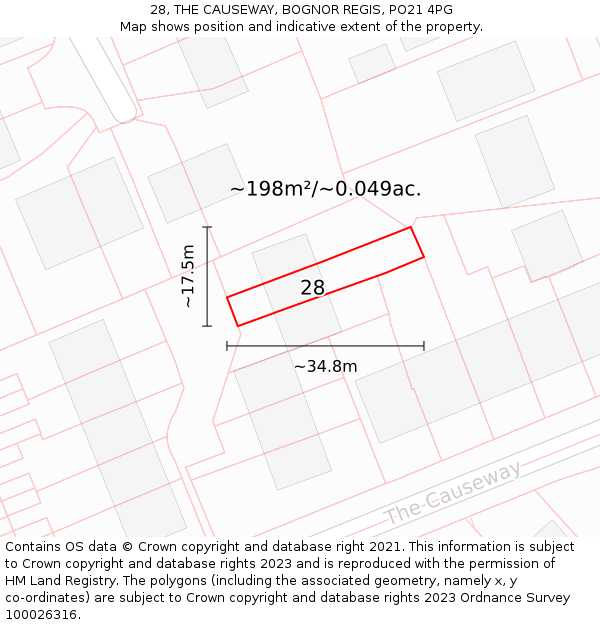 28, THE CAUSEWAY, BOGNOR REGIS, PO21 4PG: Plot and title map