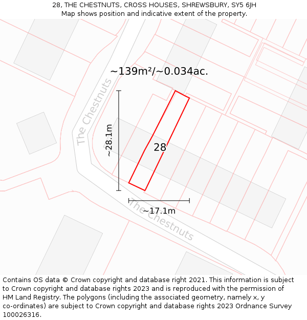 28, THE CHESTNUTS, CROSS HOUSES, SHREWSBURY, SY5 6JH: Plot and title map
