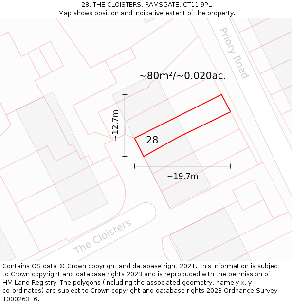 28, THE CLOISTERS, RAMSGATE, CT11 9PL: Plot and title map