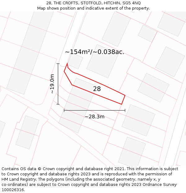 28, THE CROFTS, STOTFOLD, HITCHIN, SG5 4NQ: Plot and title map