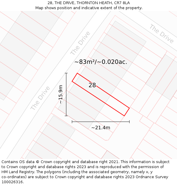 28, THE DRIVE, THORNTON HEATH, CR7 8LA: Plot and title map