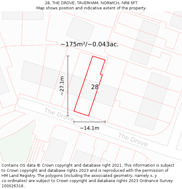 28, THE DROVE, TAVERHAM, NORWICH, NR8 6FT: Plot and title map