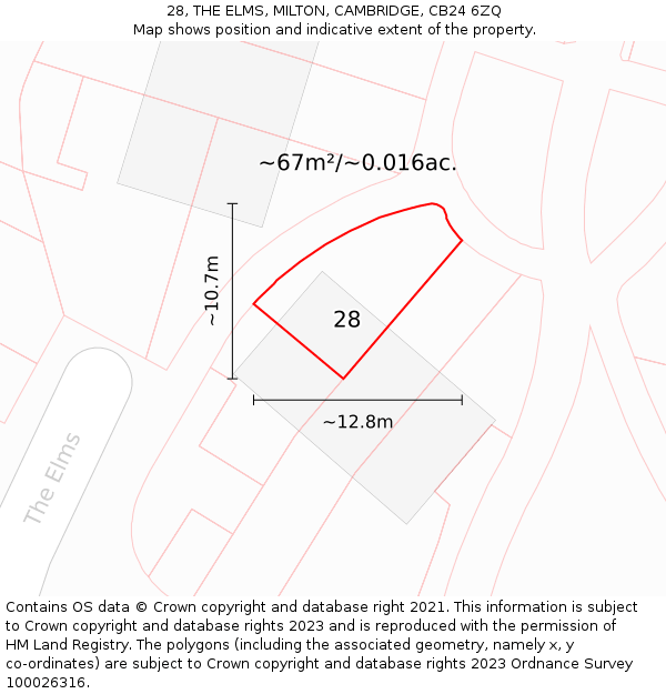 28, THE ELMS, MILTON, CAMBRIDGE, CB24 6ZQ: Plot and title map