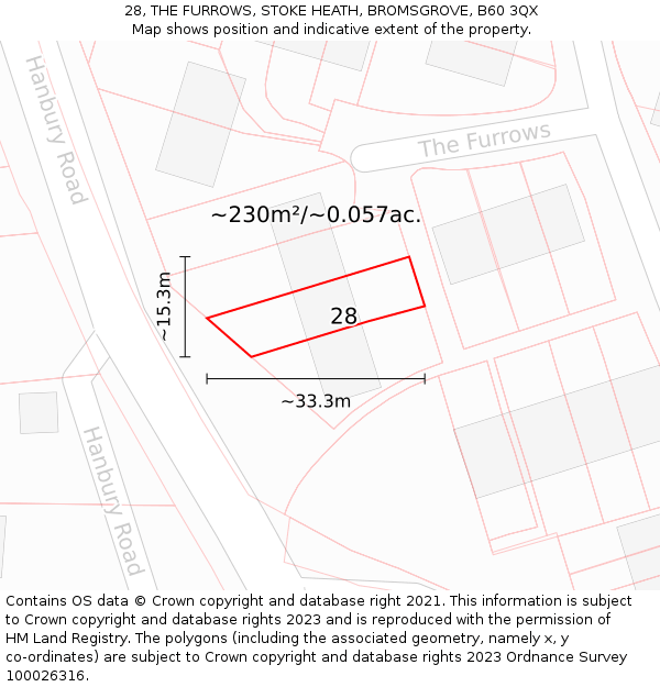 28, THE FURROWS, STOKE HEATH, BROMSGROVE, B60 3QX: Plot and title map