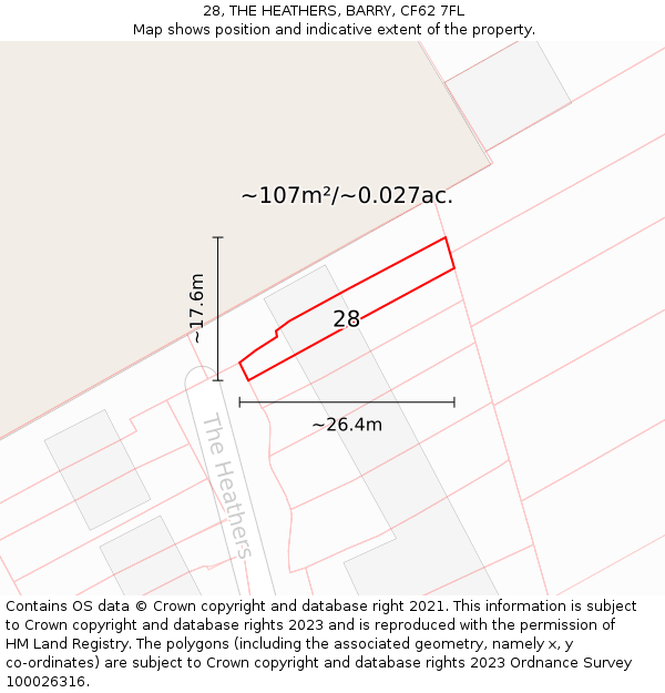 28, THE HEATHERS, BARRY, CF62 7FL: Plot and title map