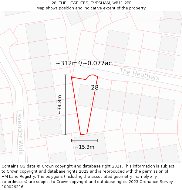 28, THE HEATHERS, EVESHAM, WR11 2PF: Plot and title map
