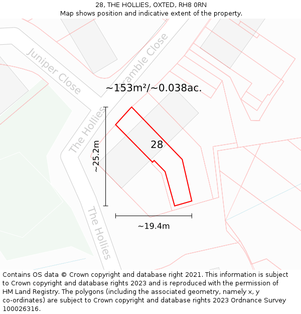 28, THE HOLLIES, OXTED, RH8 0RN: Plot and title map