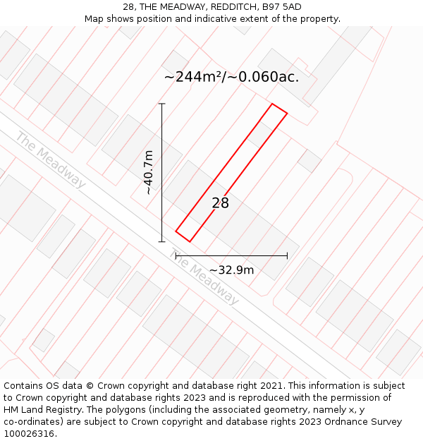 28, THE MEADWAY, REDDITCH, B97 5AD: Plot and title map