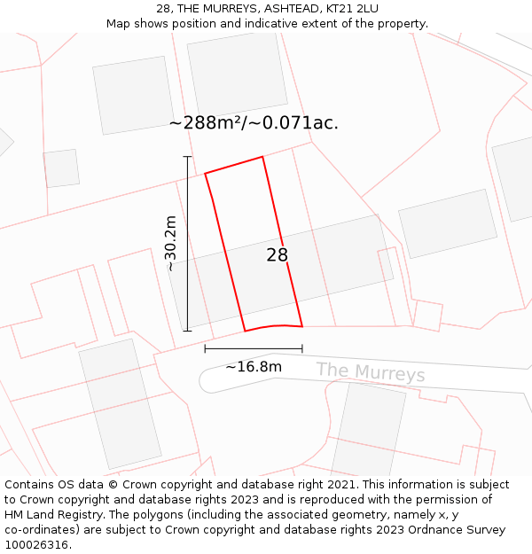 28, THE MURREYS, ASHTEAD, KT21 2LU: Plot and title map