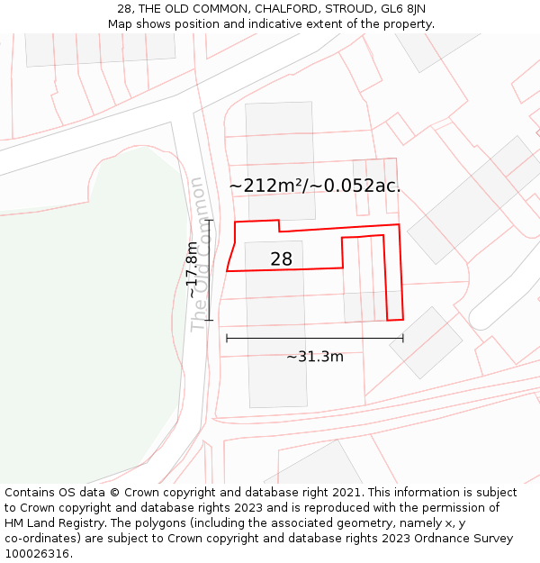 28, THE OLD COMMON, CHALFORD, STROUD, GL6 8JN: Plot and title map