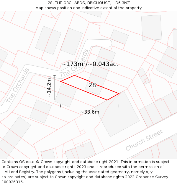 28, THE ORCHARDS, BRIGHOUSE, HD6 3NZ: Plot and title map