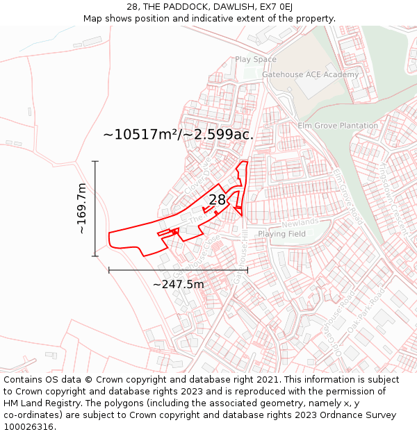 28, THE PADDOCK, DAWLISH, EX7 0EJ: Plot and title map