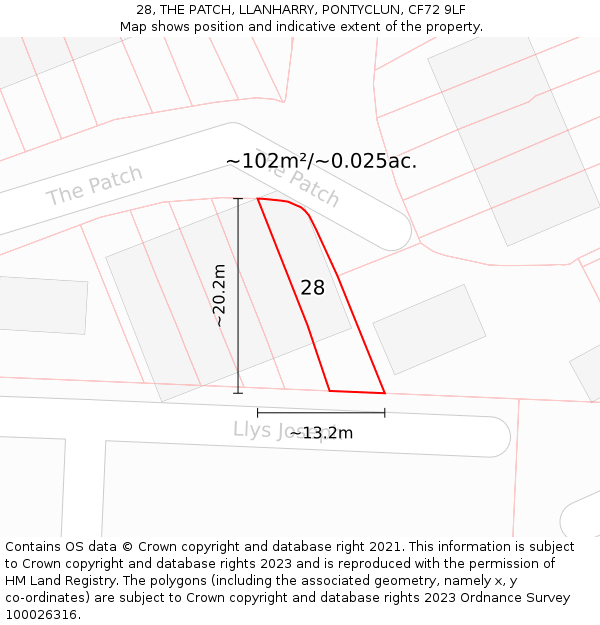 28, THE PATCH, LLANHARRY, PONTYCLUN, CF72 9LF: Plot and title map