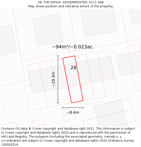 28, THE PATIOS, KIDDERMINSTER, DY11 5AB: Plot and title map
