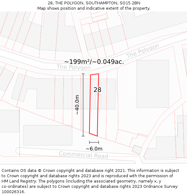 28, THE POLYGON, SOUTHAMPTON, SO15 2BN: Plot and title map