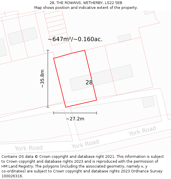28, THE ROWANS, WETHERBY, LS22 5EB: Plot and title map