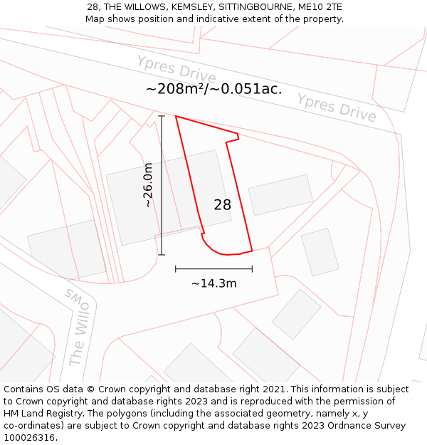28, THE WILLOWS, KEMSLEY, SITTINGBOURNE, ME10 2TE: Plot and title map