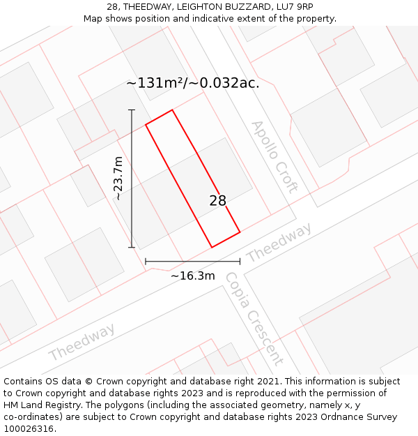 28, THEEDWAY, LEIGHTON BUZZARD, LU7 9RP: Plot and title map
