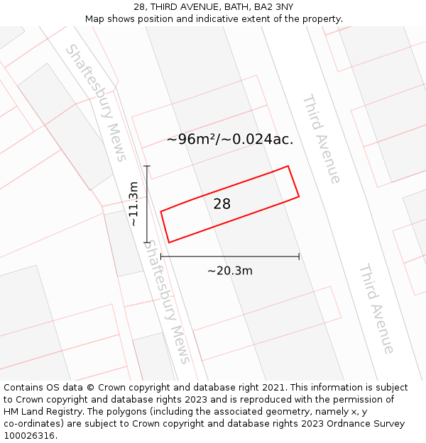 28, THIRD AVENUE, BATH, BA2 3NY: Plot and title map