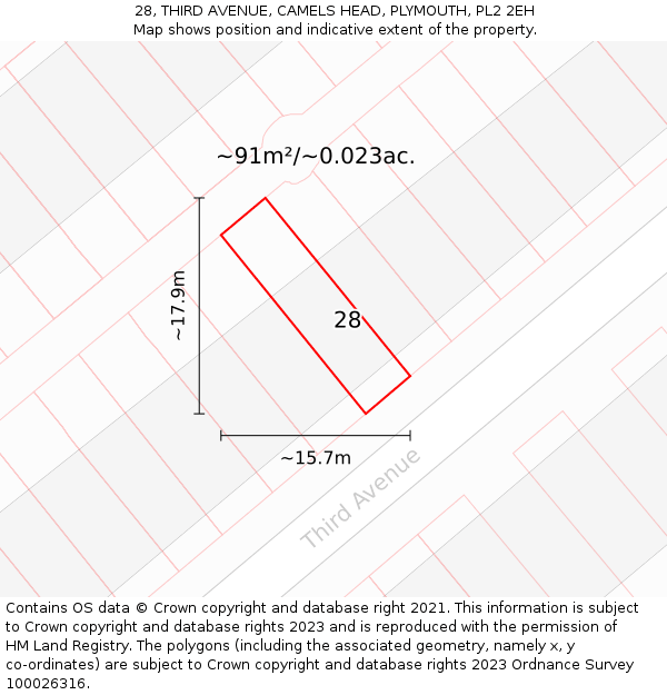28, THIRD AVENUE, CAMELS HEAD, PLYMOUTH, PL2 2EH: Plot and title map