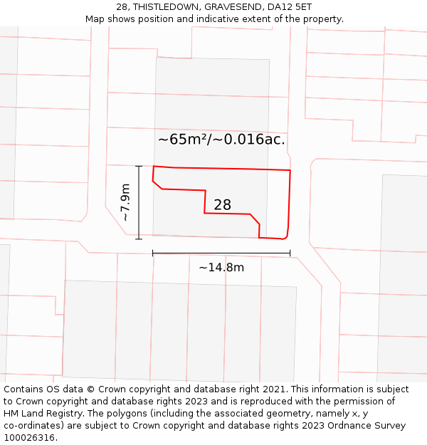 28, THISTLEDOWN, GRAVESEND, DA12 5ET: Plot and title map