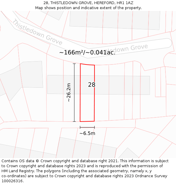 28, THISTLEDOWN GROVE, HEREFORD, HR1 1AZ: Plot and title map