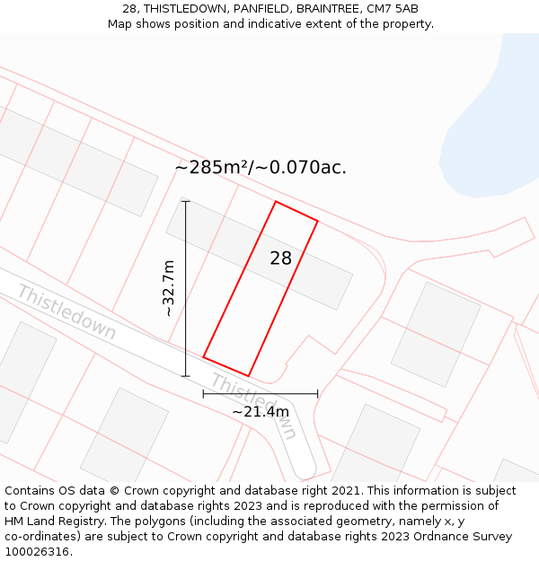 28, THISTLEDOWN, PANFIELD, BRAINTREE, CM7 5AB: Plot and title map
