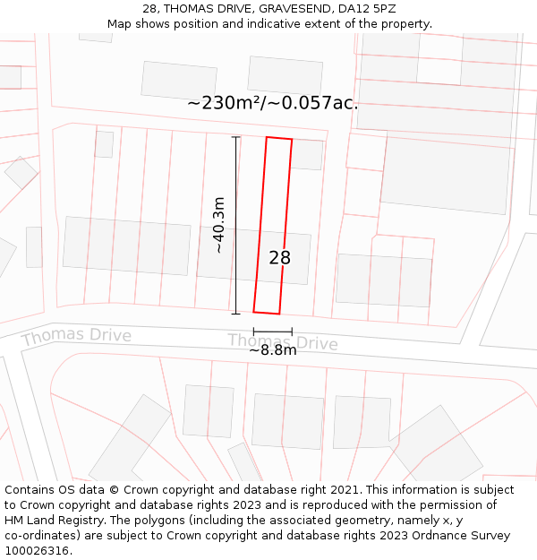 28, THOMAS DRIVE, GRAVESEND, DA12 5PZ: Plot and title map