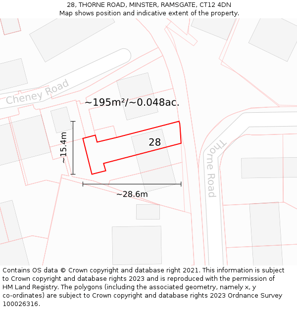 28, THORNE ROAD, MINSTER, RAMSGATE, CT12 4DN: Plot and title map