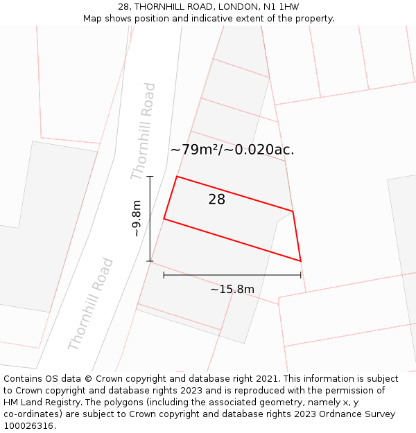 28, THORNHILL ROAD, LONDON, N1 1HW: Plot and title map