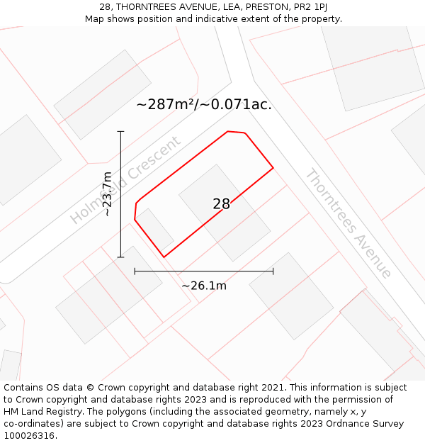 28, THORNTREES AVENUE, LEA, PRESTON, PR2 1PJ: Plot and title map