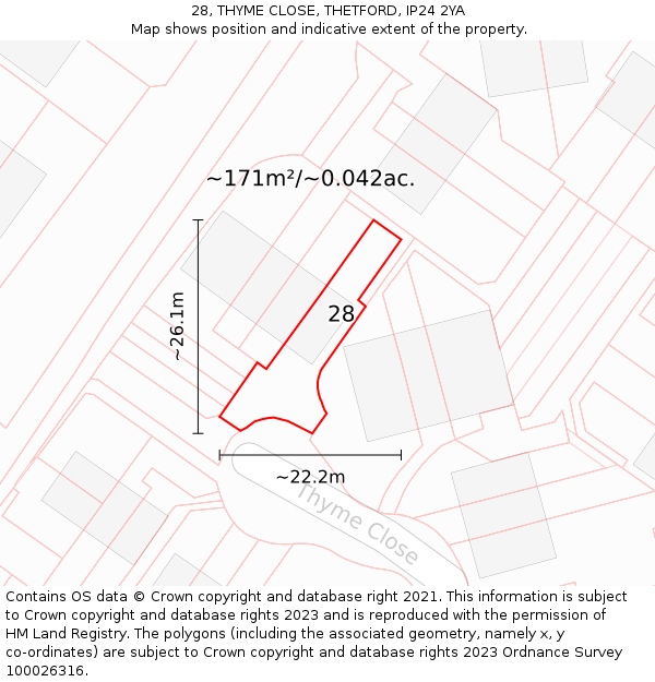 28, THYME CLOSE, THETFORD, IP24 2YA: Plot and title map