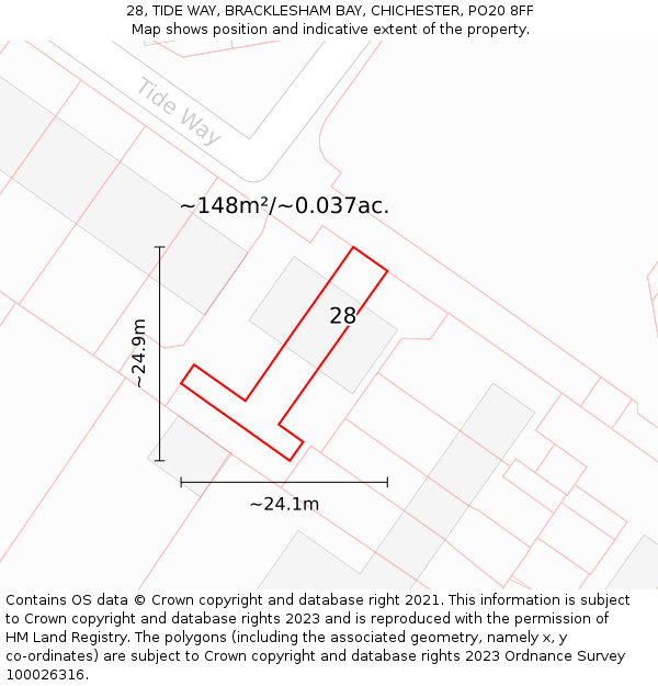 28, TIDE WAY, BRACKLESHAM BAY, CHICHESTER, PO20 8FF: Plot and title map