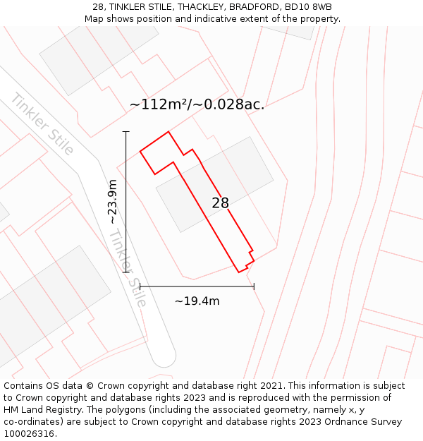 28, TINKLER STILE, THACKLEY, BRADFORD, BD10 8WB: Plot and title map