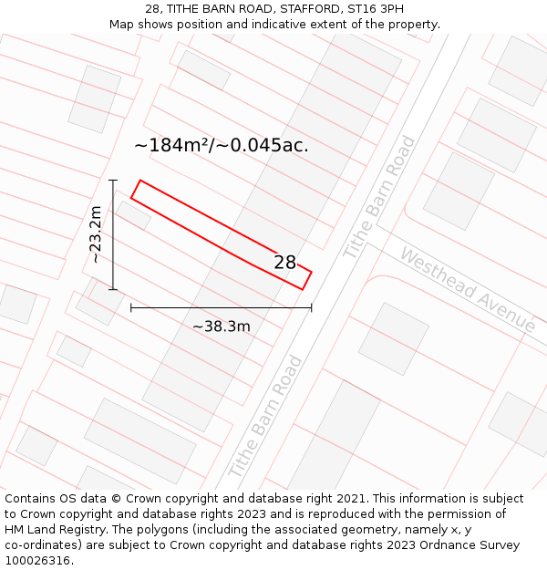 28, TITHE BARN ROAD, STAFFORD, ST16 3PH: Plot and title map