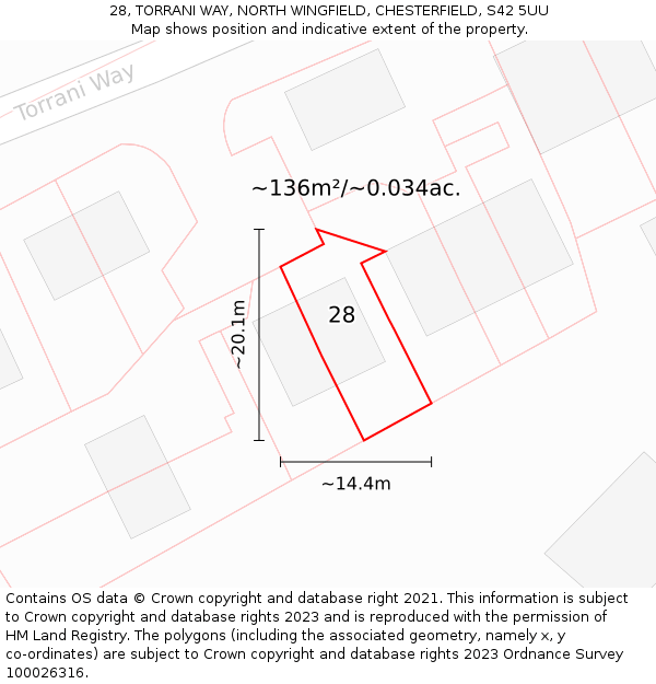28, TORRANI WAY, NORTH WINGFIELD, CHESTERFIELD, S42 5UU: Plot and title map