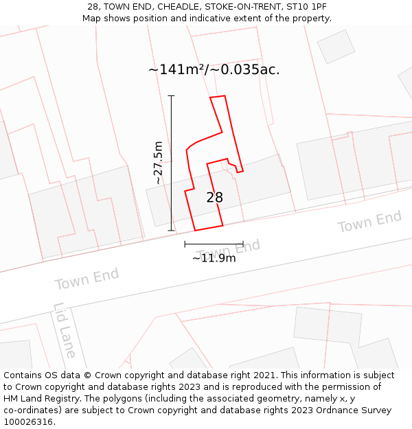 28, TOWN END, CHEADLE, STOKE-ON-TRENT, ST10 1PF: Plot and title map