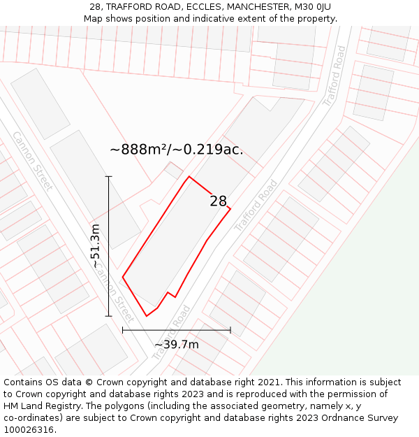 28, TRAFFORD ROAD, ECCLES, MANCHESTER, M30 0JU: Plot and title map