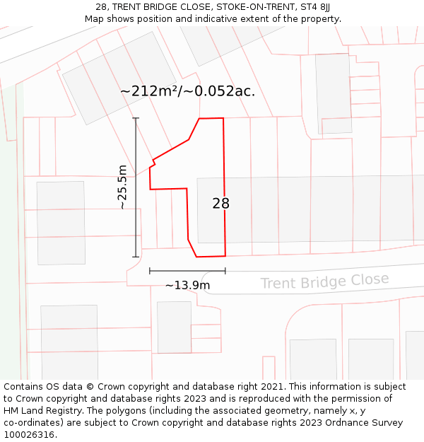 28, TRENT BRIDGE CLOSE, STOKE-ON-TRENT, ST4 8JJ: Plot and title map