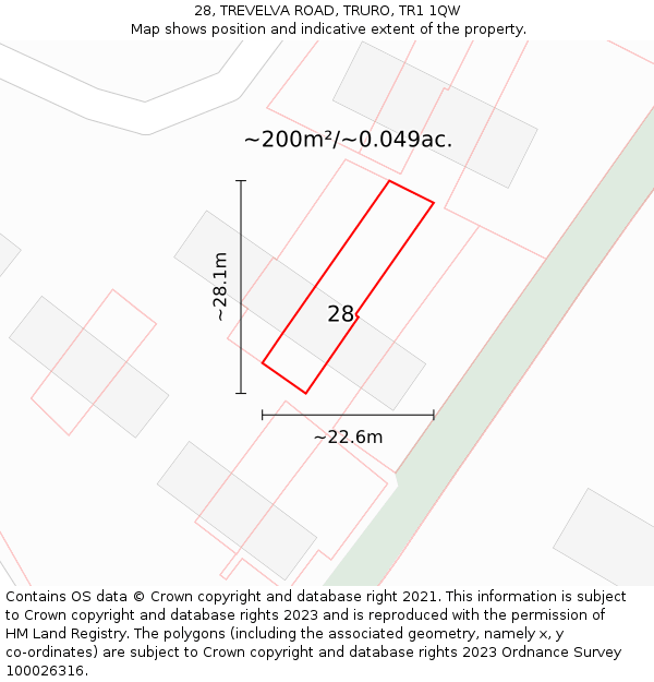 28, TREVELVA ROAD, TRURO, TR1 1QW: Plot and title map