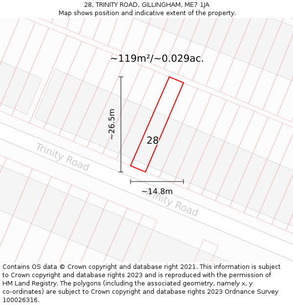 28, TRINITY ROAD, GILLINGHAM, ME7 1JA: Plot and title map