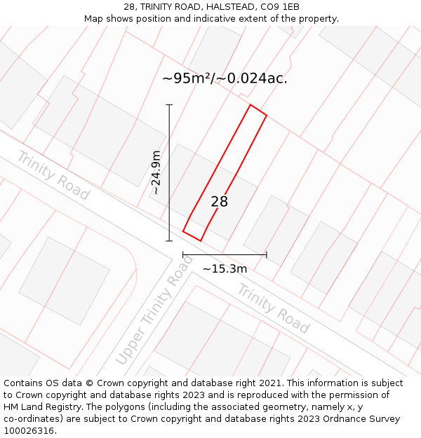28, TRINITY ROAD, HALSTEAD, CO9 1EB: Plot and title map