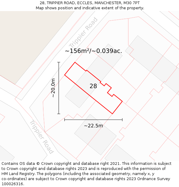 28, TRIPPIER ROAD, ECCLES, MANCHESTER, M30 7PT: Plot and title map