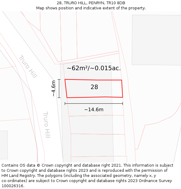 28, TRURO HILL, PENRYN, TR10 8DB: Plot and title map